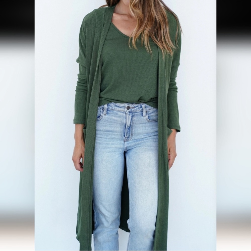CJLA’s Favorite Ribbed Green Duster Cardigan